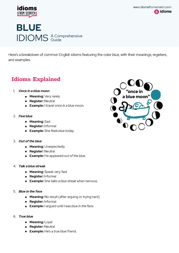 Blue idioms
Definitions and exercices